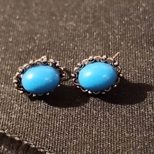 Vintage Sterling Sleeping Beauty Turquoise Stud Earrings